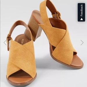 Faux Suede Healed Sandal - Size 10 - Yellow / Mustard Color